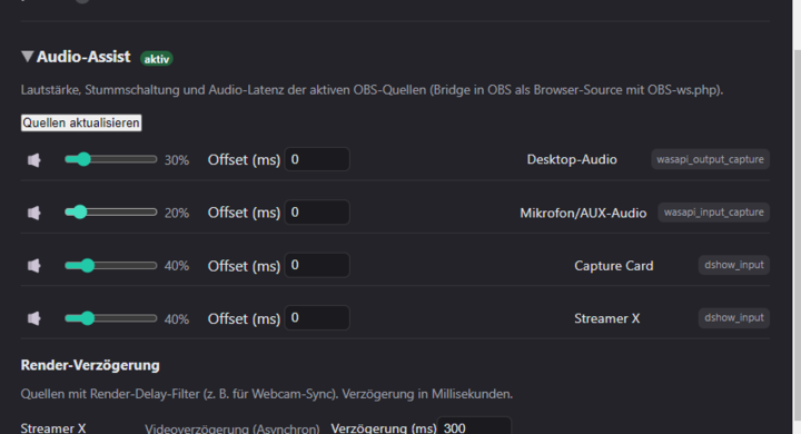 Audio-Assist: Lautstärke und Latenz der OBS-Quellen steuern