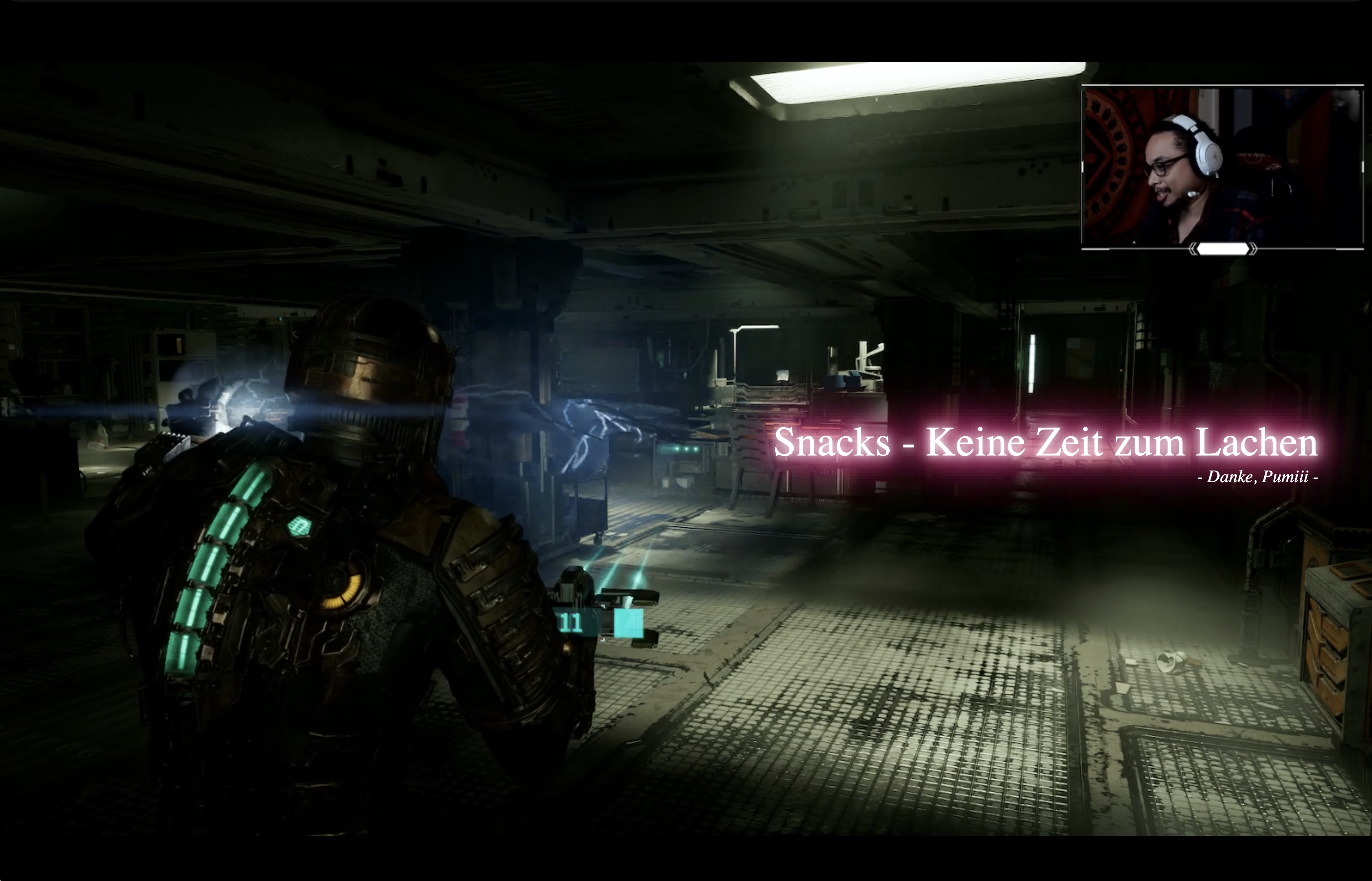 Clips-Overlay: Spielszene mit Webcam und Snacks-Overlay