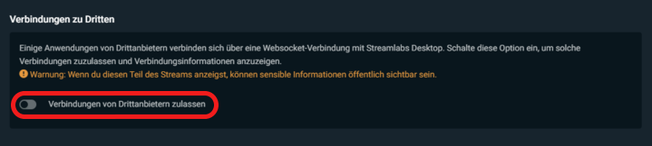 Streamlabs: Verbindungen von Drittanbietern zulassen aktivieren