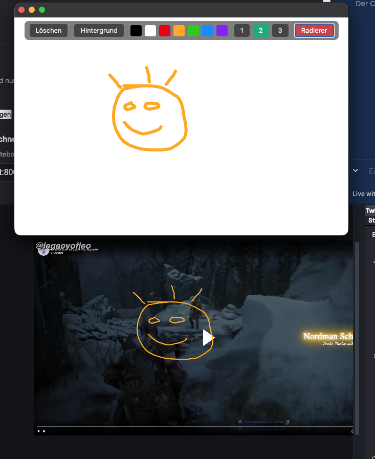 Whiteboard: Zeichenfläche mit Toolbar, Farbauswahl und Radierer